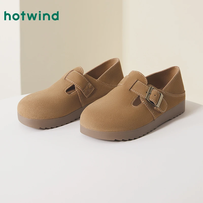 热风软乎乎牛皮勃肯鞋新款女士一脚蹬丑萌鞋时尚休闲鞋H02W4322