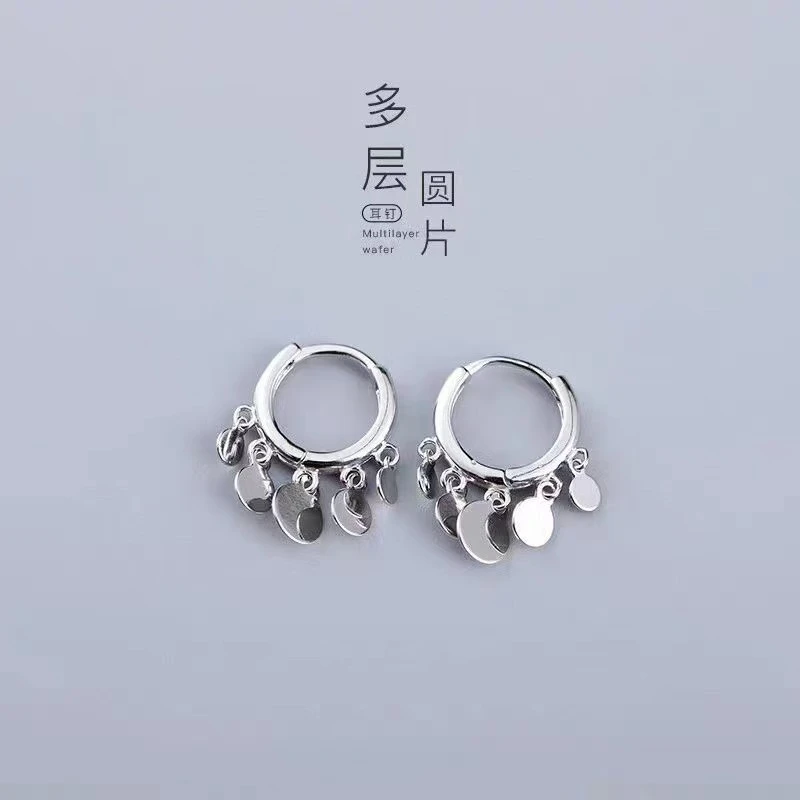 足银耳饰 足银990圆片耳环2022新款耳扣耳圈简约