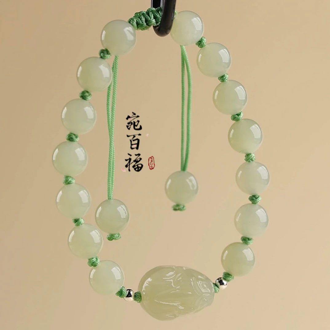湖水绿青玉和田玉小貔貅女款夏招财皮丘转运珠子财运手串夏本命年