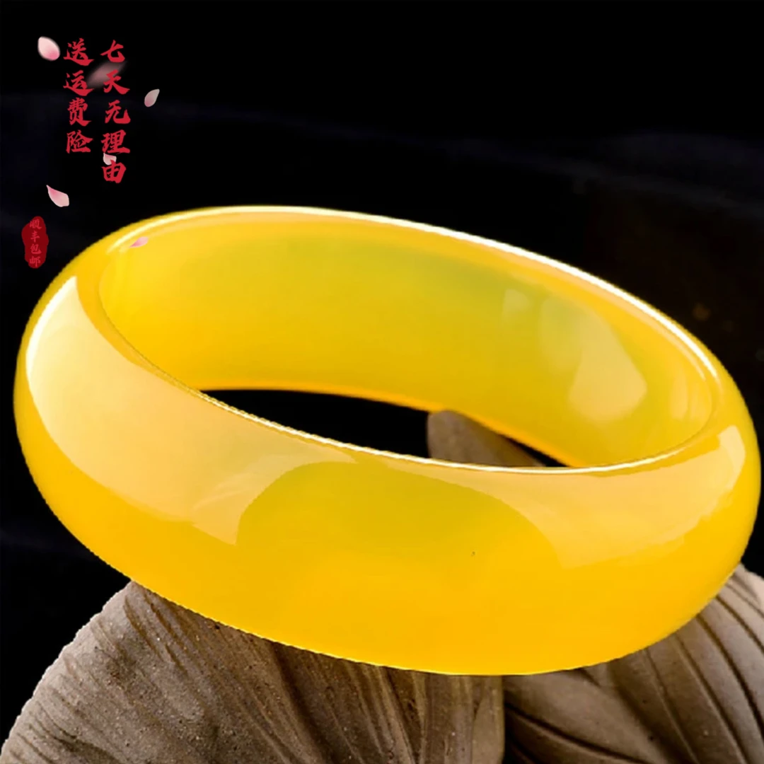 天然加宽加厚黄玛瑙玉髓手镯宽版女士鸡油黄色玉镯子时尚精美宽镯