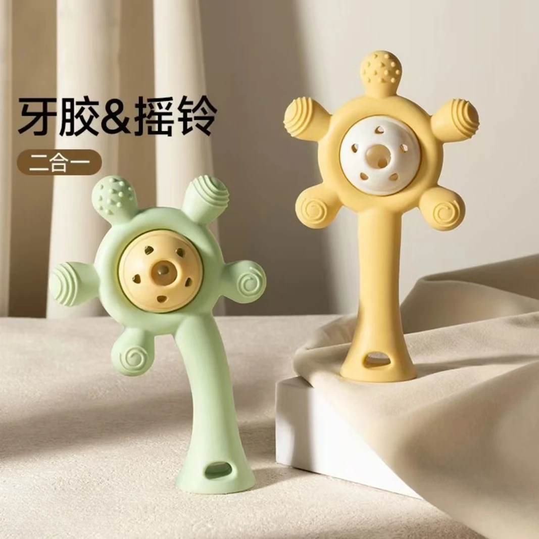 热销婴儿牙胶磨牙棒防吃手神器可水煮宝宝牙咬胶摇铃安抚玩具