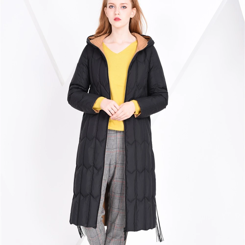 F98081  中长款气质连帽休闲90白鸭绒羽绒服女冬季时尚加厚保暖