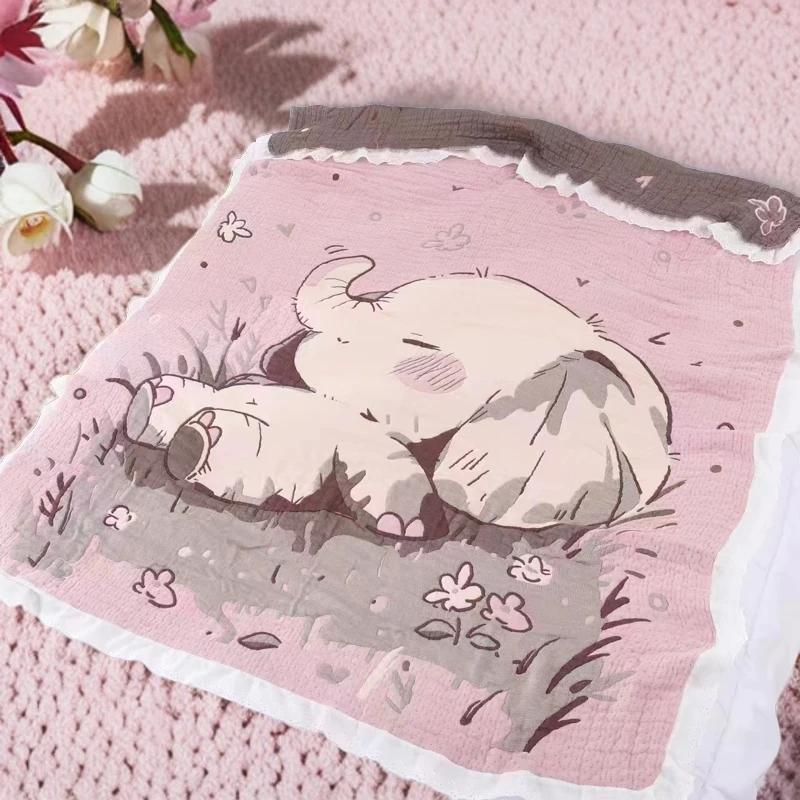 【粉色小象】1.2*1.5A类卡通儿童宿舍泡芙被十层纱布夏凉被夏被空调