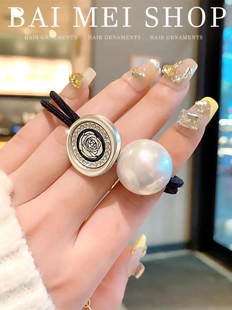 梦云饰尚韩版东大门款山茶花发绳气质复古轻奢黑色头绳MY075