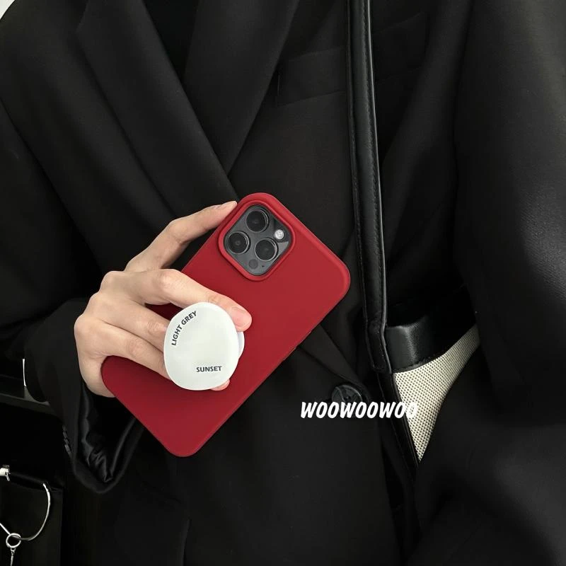 女款网红高级感中国红液态硅胶新年红色手机壳支架适用iphone1315