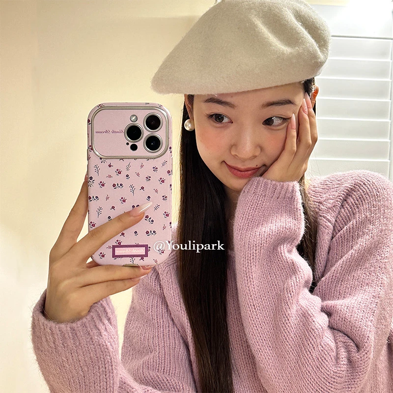 ins秋冬浪漫法式紫色碎花适用12苹果15ProMax手机壳iPhone可爱