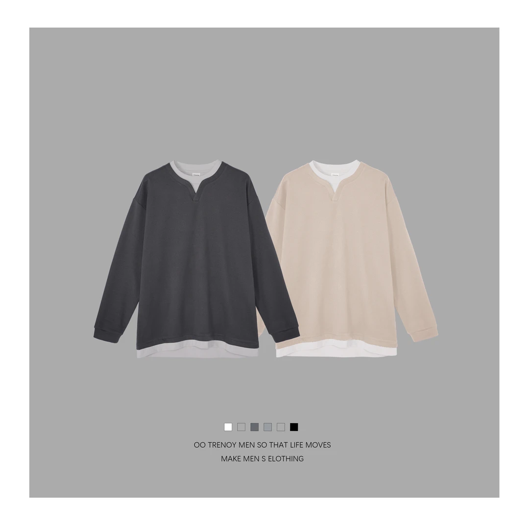 Lulu上身的打底 T假两件长袖宽松百搭拼接设计感休闲撞色打底