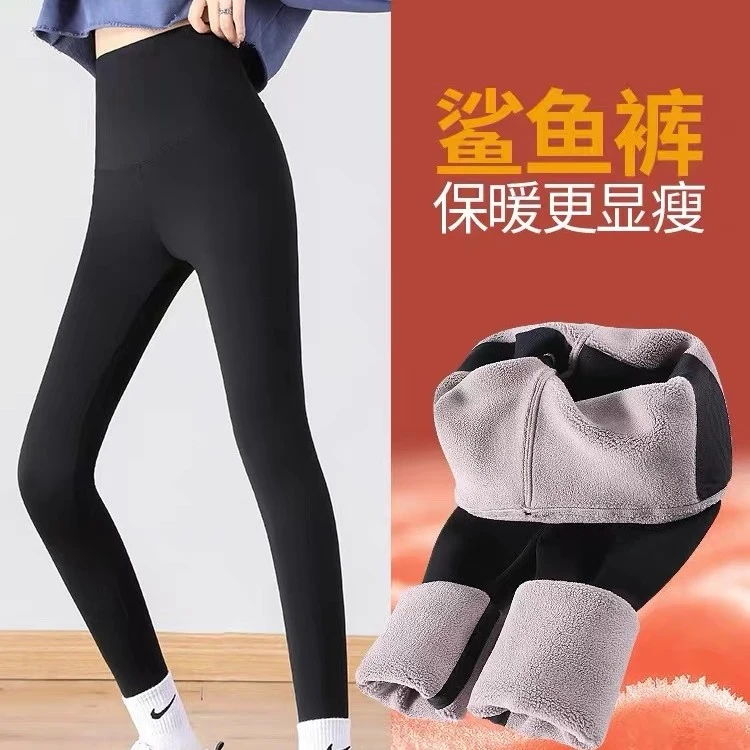 【厂家直销】鲨鱼裤女2022秋冬加绒打底裤高腰紧身提臀瑜伽芭比裤