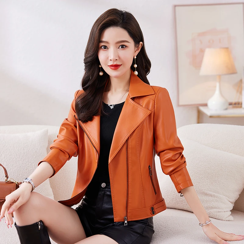 2025春秋新款海宁皮衣女短款机车款皮夹克修身显瘦时尚百搭小外套