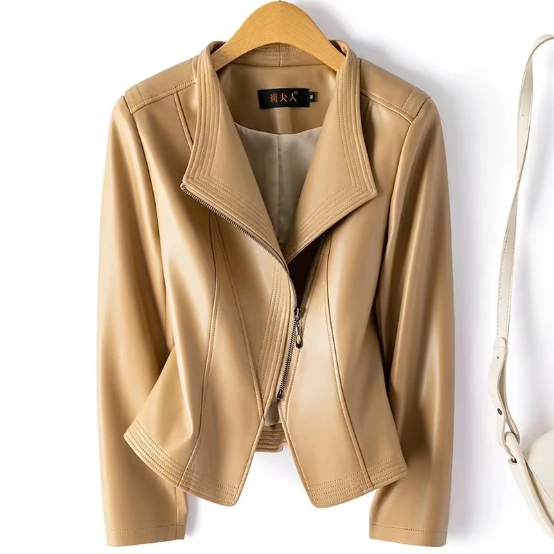 春秋新款2025海宁皮衣女短款绵羊皮时尚百搭显瘦皮夹克DHFG-243#