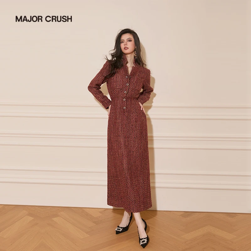 MAJOR CRUSH【璇子专属】新款复古连衣裙长袖女装收腰小香风5517