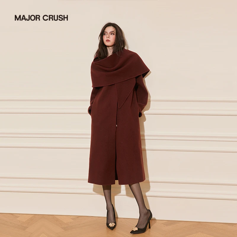 MAJOR CRUSH气质红色优雅西雅图外套优雅松弛中长款6573