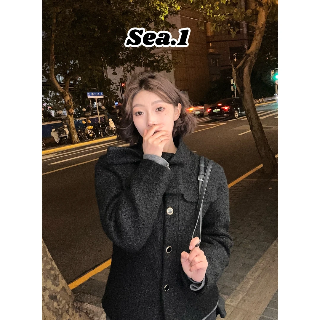 【Sea.1 x 寻遇经典】黑色短外套羽绒内胆新款高级感复古收腰百搭衣