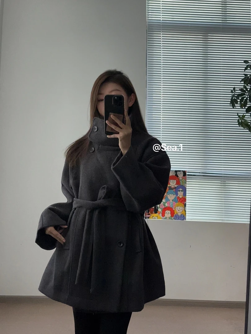 ［Sea.1 x 韩版冬季双面羊绒呢料］中长款大衣女高级感羊毛呢外套女