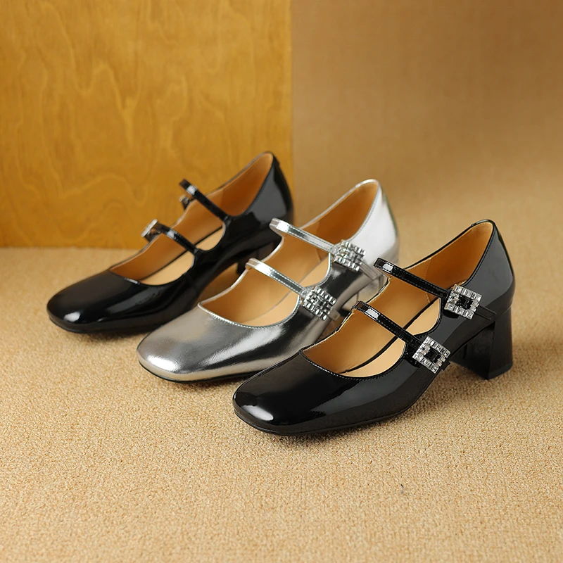 TTG/2024款女鞋皮鞋单鞋玛丽珍鞋粗跟高跟方头百搭9686