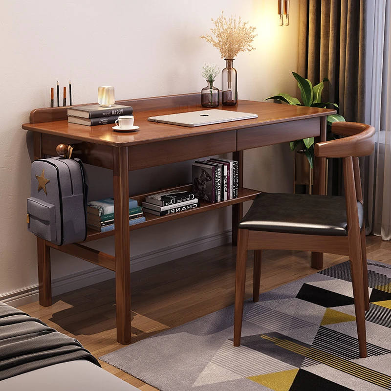 简约现代全实木平面书桌家用办公笔记本电脑桌学生写字台学习桌子