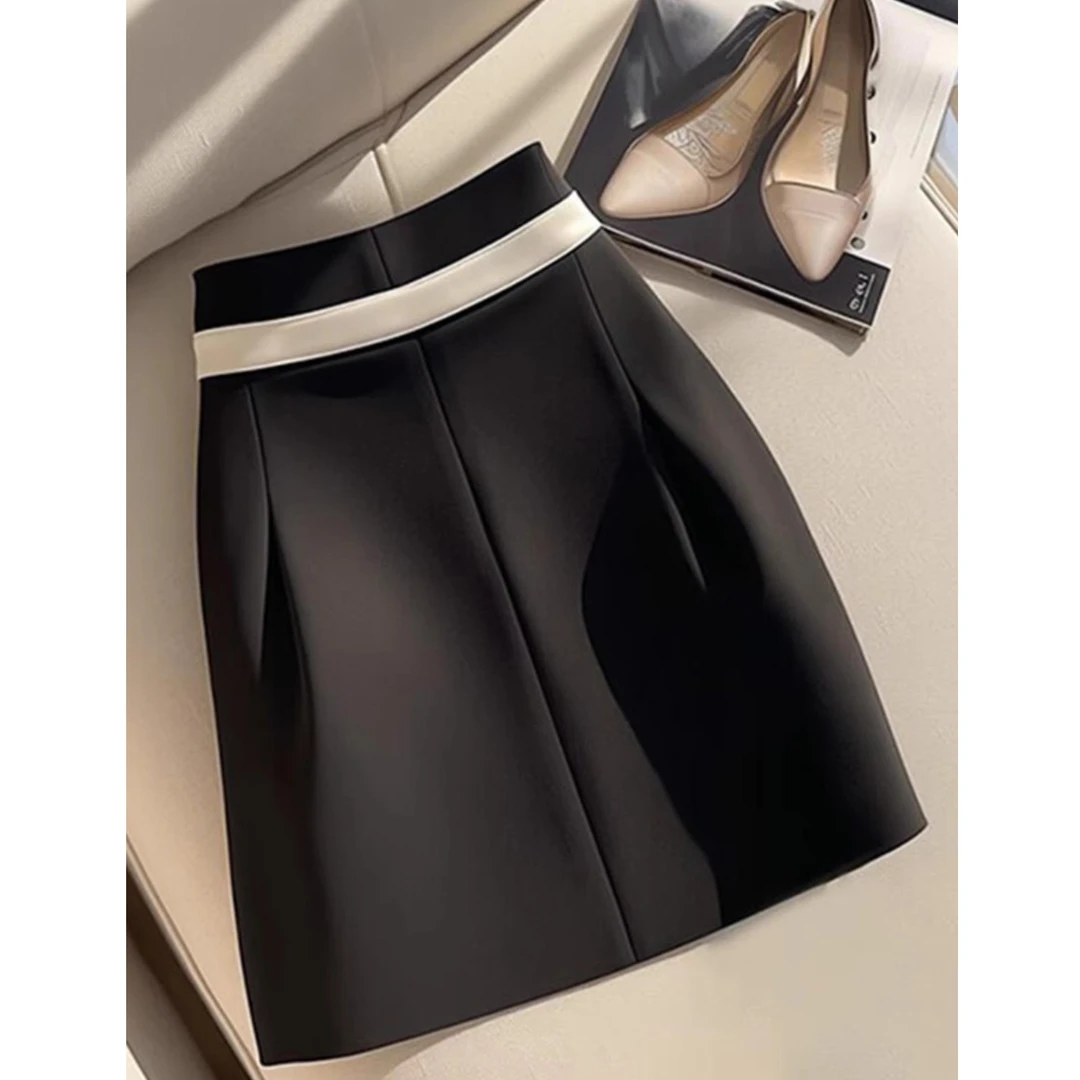 夏季独特别致小个子高腰半身裙女设计感小众百搭显瘦黑色a字裙子