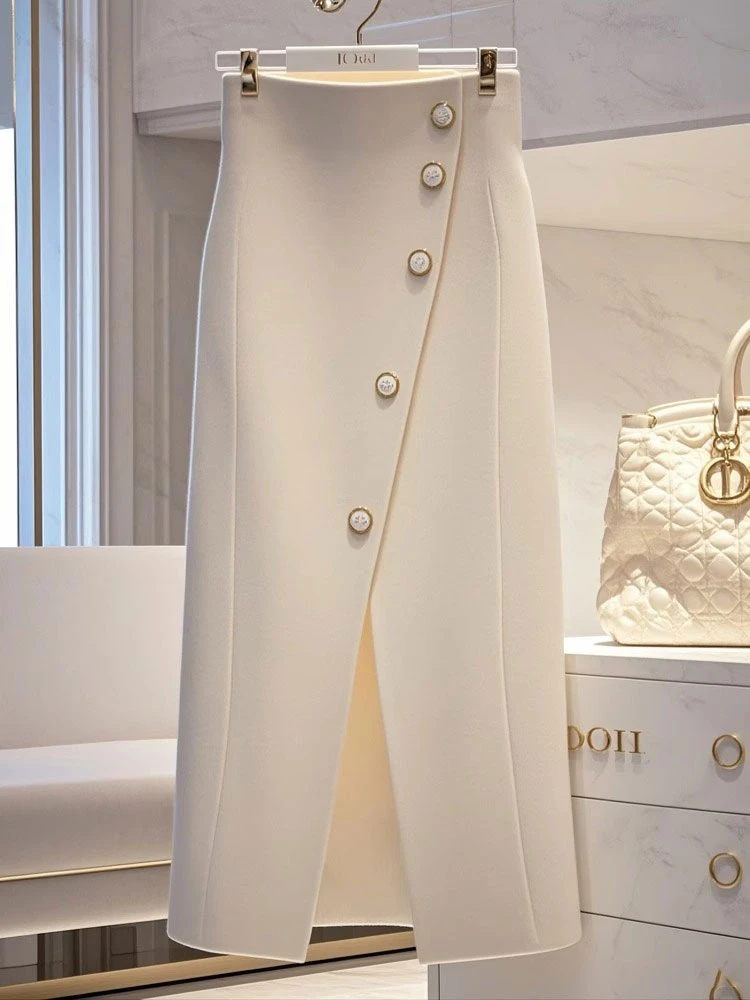 今年流行爆款白色半身裙女2024秋季高端精致气质高腰显瘦a字长裙