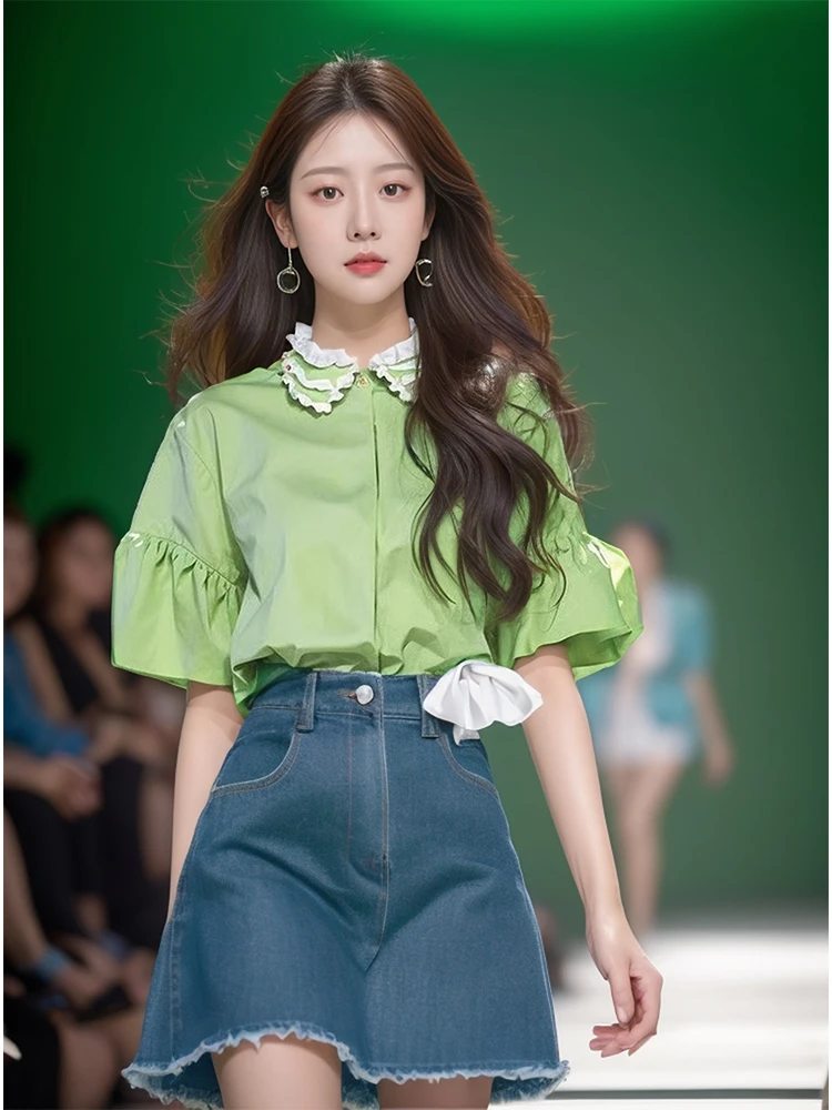 夏季穿搭韩版盐系泡泡袖衬衫女2025新款别致小众休闲百搭通勤上衣