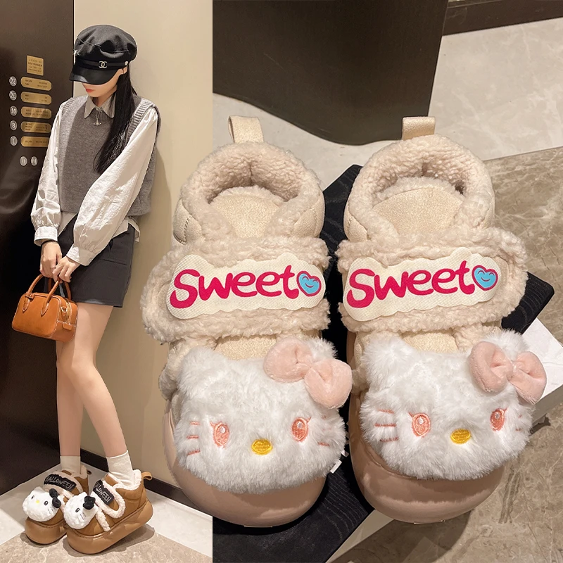 卡通可爱kt猫棉鞋2024冬季时尚外穿雪地靴女舒适加绒棉鞋可爱外穿