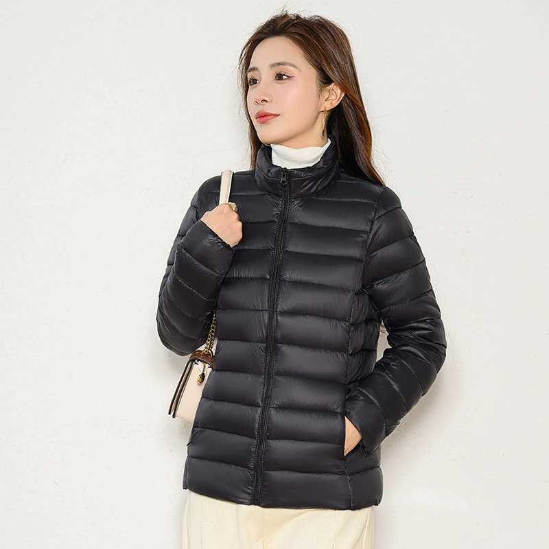 春秋短款棉服女士轻便薄款棉衣棉袄秋冬修身外套2023黑色立领保暖