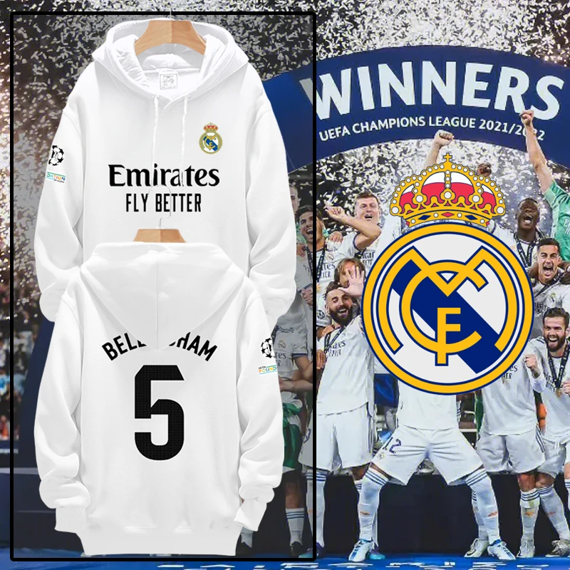 23-24赛季皇马队服足球衣服克罗斯贝林厄姆连帽卫衣男女带帽外套