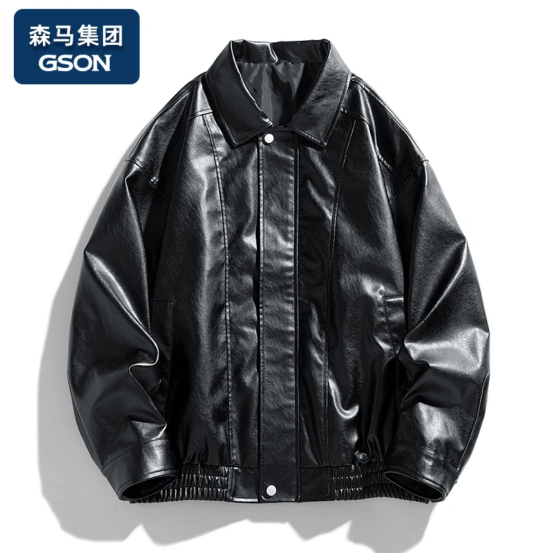 GSON男女同款春秋冬季潮牌复古PU皮衣外套夹克宽松户外痞帅机车服