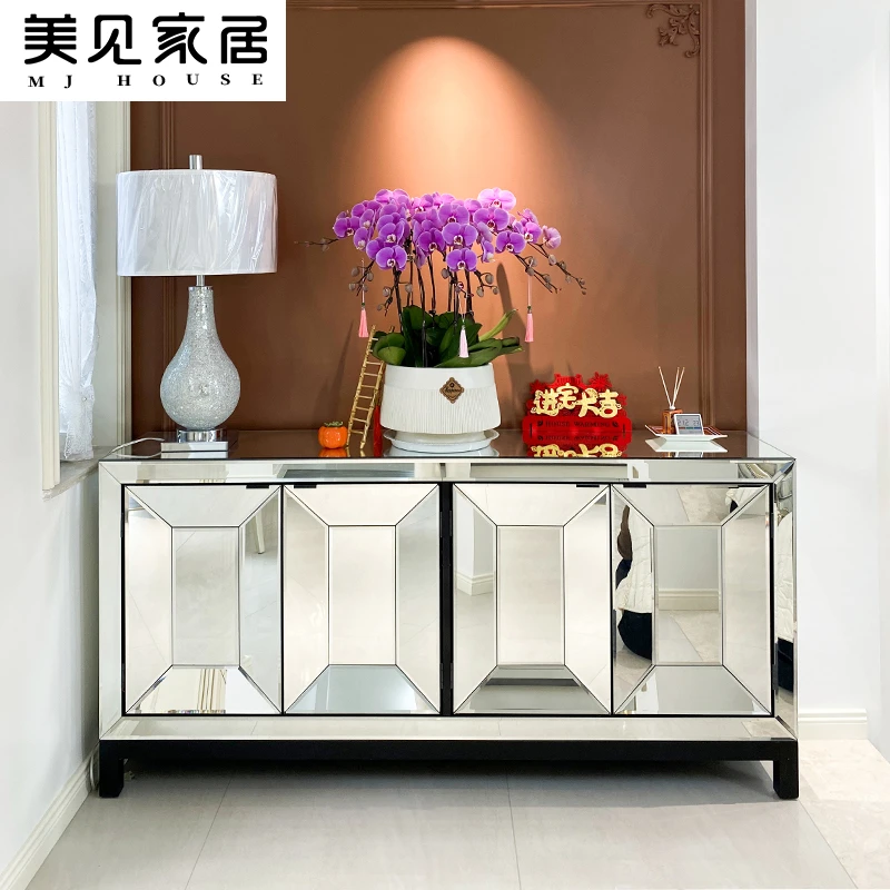 美式轻奢斗柜收纳柜卧室抽屉柜床边柜储物柜轻奢风镜面客厅装饰柜