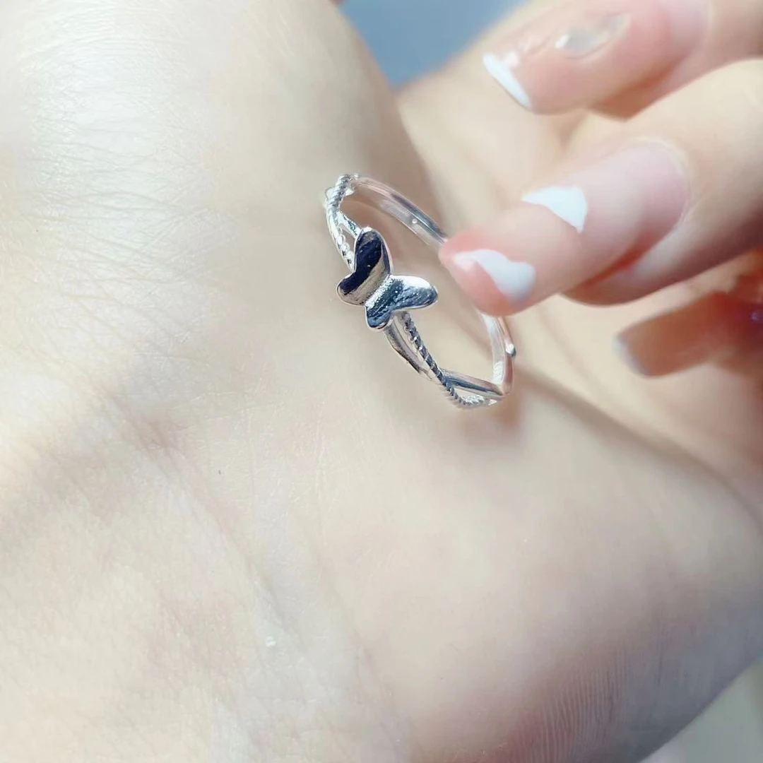 足银戒指  990纯银麻花蝴蝶戒指轻奢时尚甜美小清新气质款006