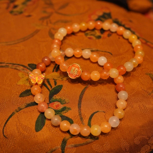 天然新疆金丝玉多彩单圈手串卡6配饰福字女款蝴蝶手串卡11百搭