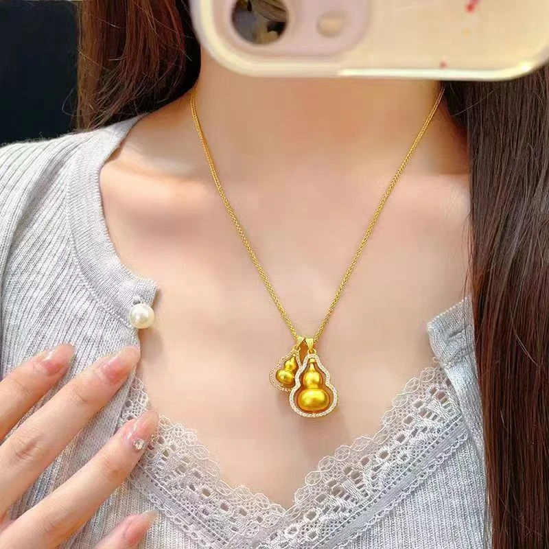 铜合金项链 国潮风褔䘵双葫芦时尚百搭经典气质项链X010