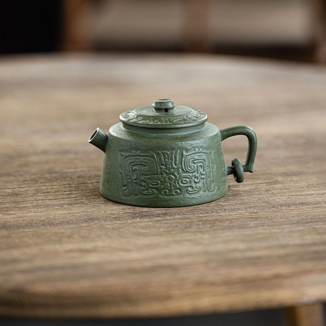 十七家【饕餮鱼罩】150cc仿青铜器原矿紫泥茶具泡茶壶手制纯紫砂壶
