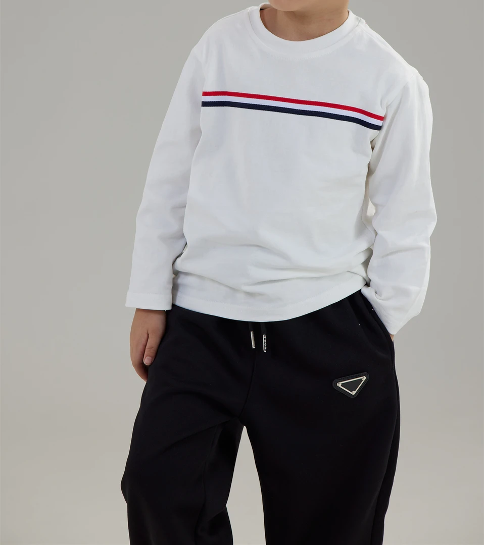 DDM超舒服(彩条重磅棉)百搭上衣男女童宽松套头长袖打底衫