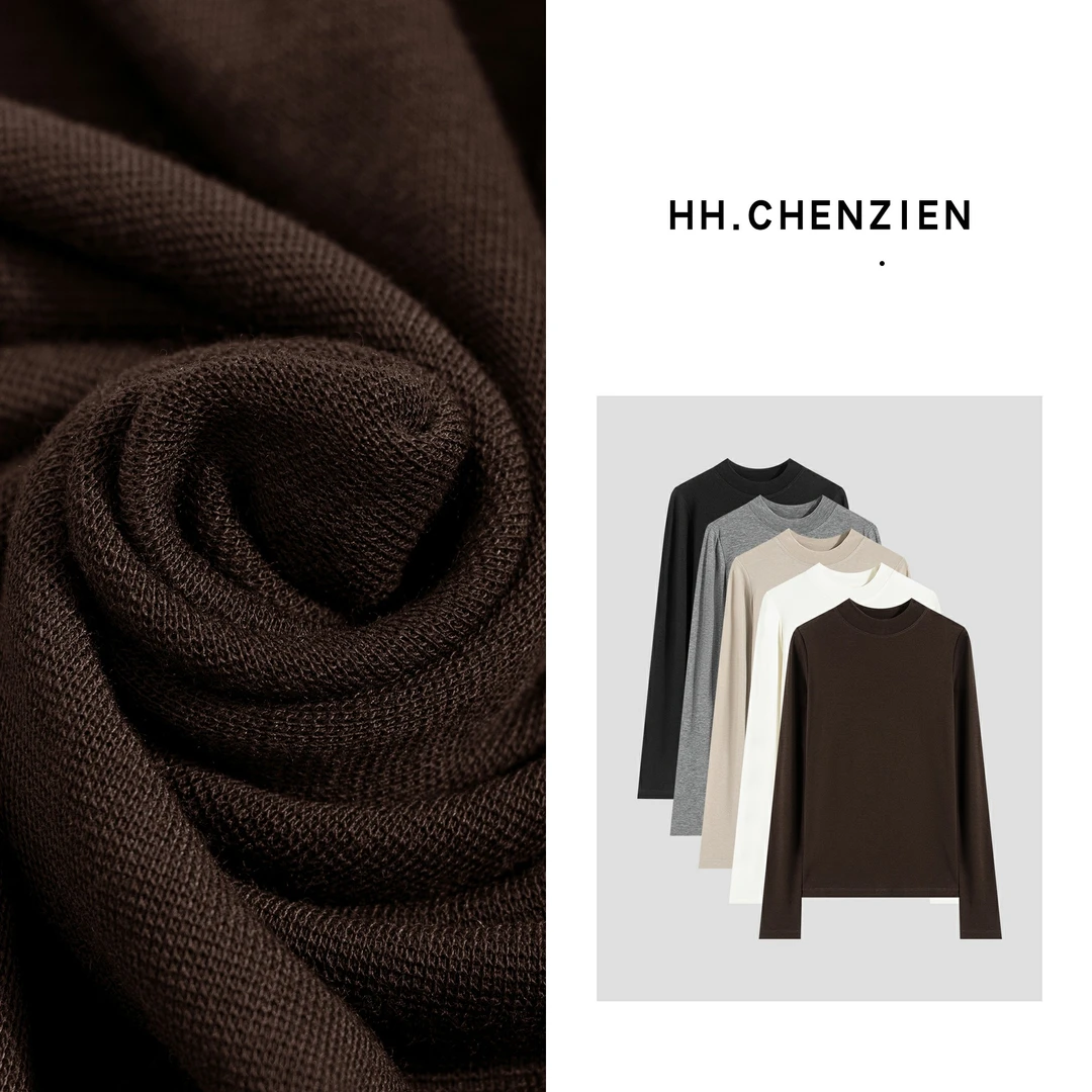 【黑黑家】秋季新款舒适纯色净版长袖时尚圆领上衣