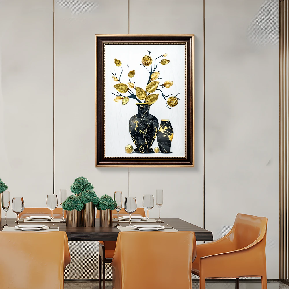 欧式立体镶嵌实物装饰画餐桌背景墙贴钻挂画卧室床头客厅金叶6080