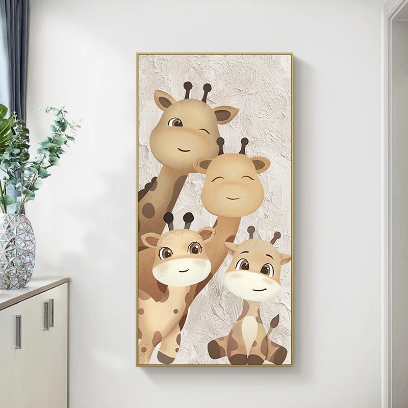 长颈鹿入户玄关装饰画北欧风走廊过道原木风挂画鹿60120