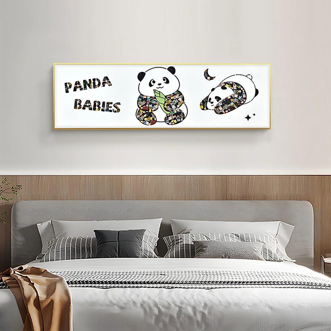 现代客厅积木装饰画大熊猫创意积木实物画 简约卧室床头挂画35115