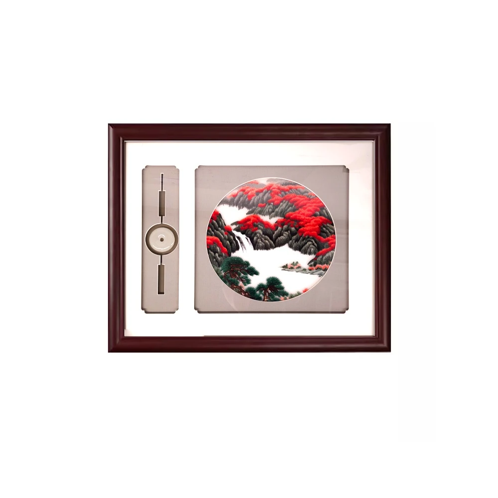新中式实物立体山水装饰画 高端实木边框钢化玻璃电表箱山5060