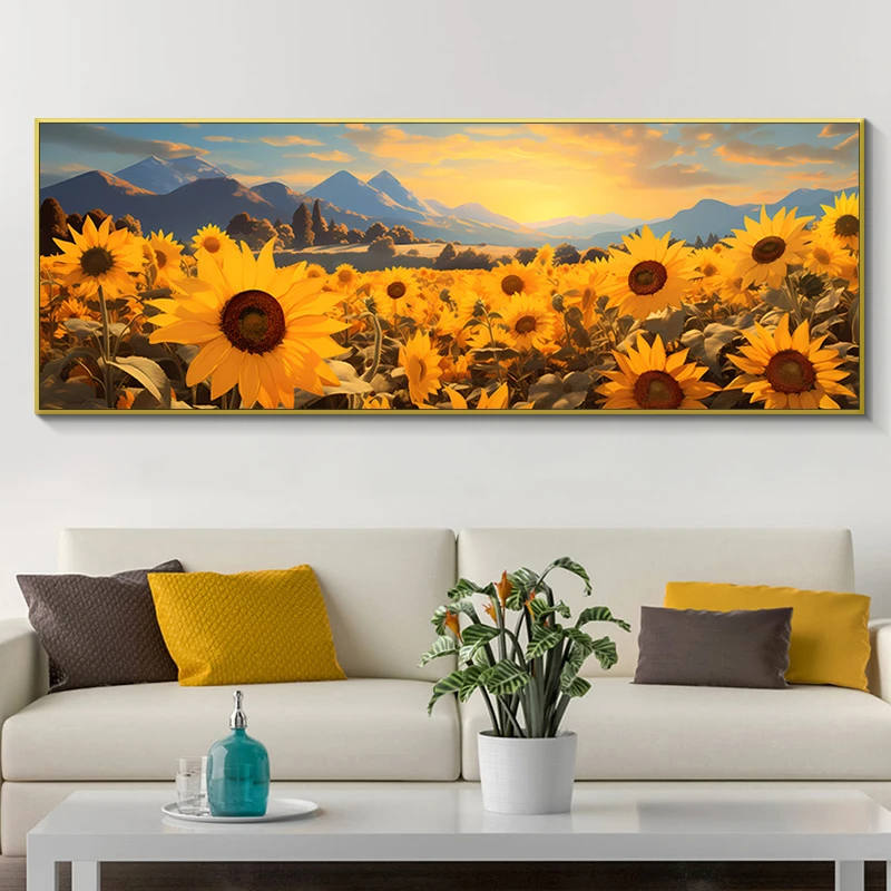 葵田园风景沙发背景墙走廊过道卧室背景墙装饰画向日葵70200