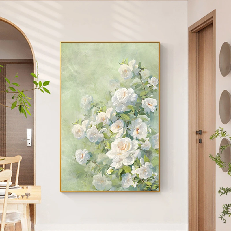 奶油风客厅落地画沙发背景墙装饰画花朵玫瑰挂画现代简约花80120