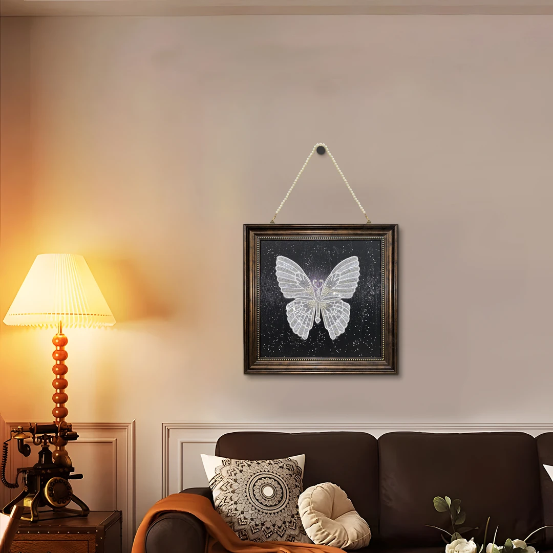 欧式简约轻奢客厅装饰画实物镶钻沙发背景墙挂画餐厅挂画蝴蝶5050