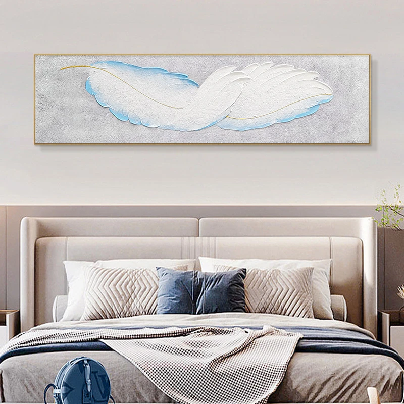 油画羽毛卧室床头现代轻奢餐厅装饰画客厅沙发挂画羽毛50180