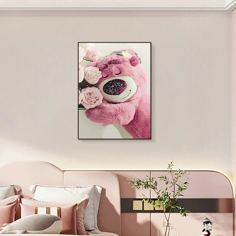 晶瓷镶钻立体实物装饰画 铝合金边框装裱 餐厅装饰画草莓熊6080