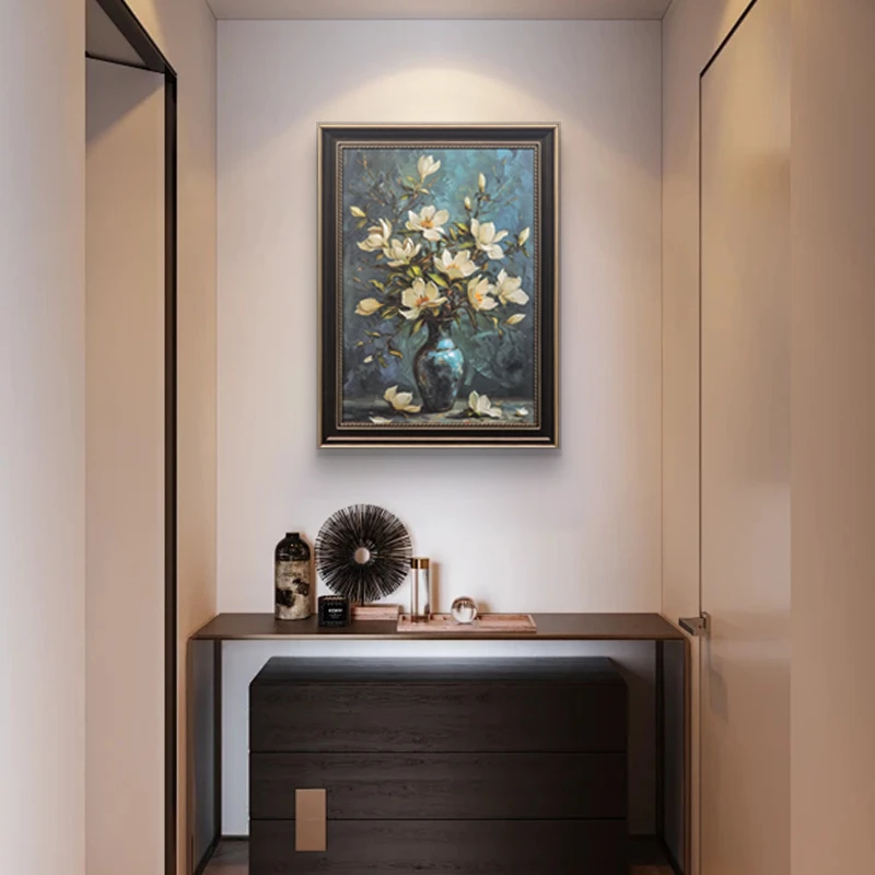 手工添笔立体油画 实木边框客厅装饰画 走廊过道书房栀子花6080
