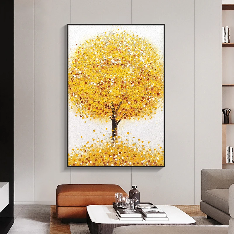 高货手工油画装饰画入户玄关过道落地立体挂画黄金树80120