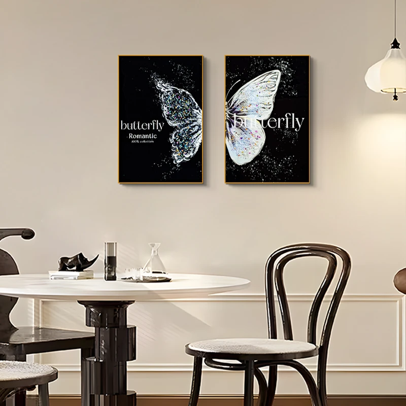 新款法式高级客厅两联装饰画招财蝴蝶沙发挂画卧室床头画蝴蝶4060