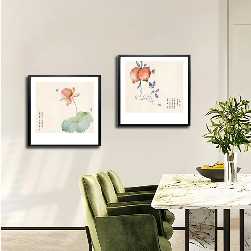 中式小幅两联画 书桌卧室客厅背景装饰画 木质边框餐厅壁画花4040