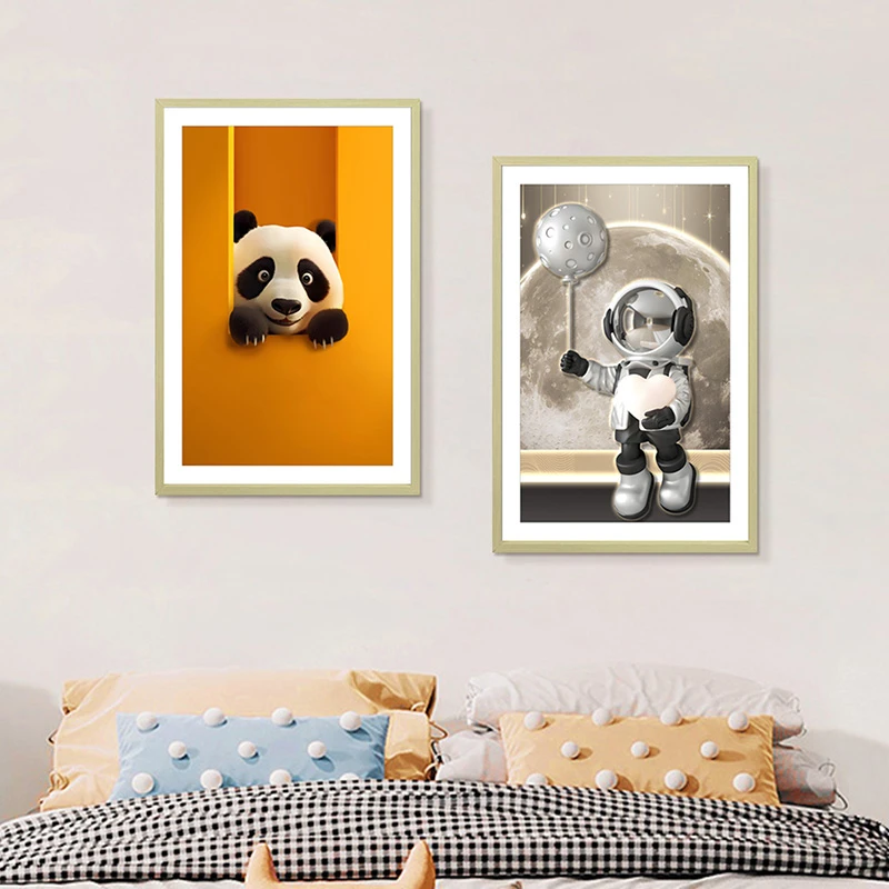 代简约宇航员熊猫儿童房装饰画餐厅客厅背景墙挂画宇航员4060