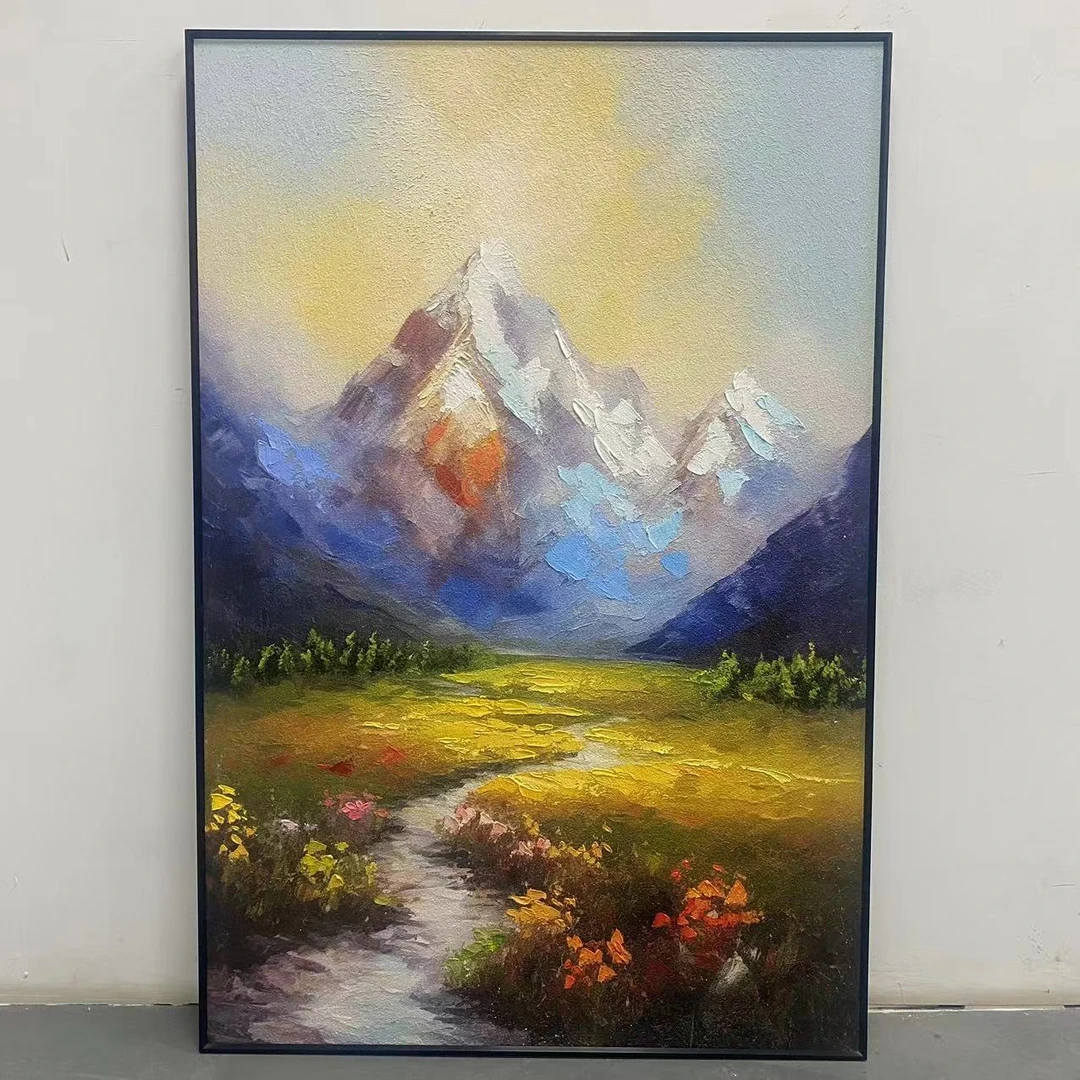 入户玄关装饰画砂岩厚油肌理画 铝合金边框 挂画山80120