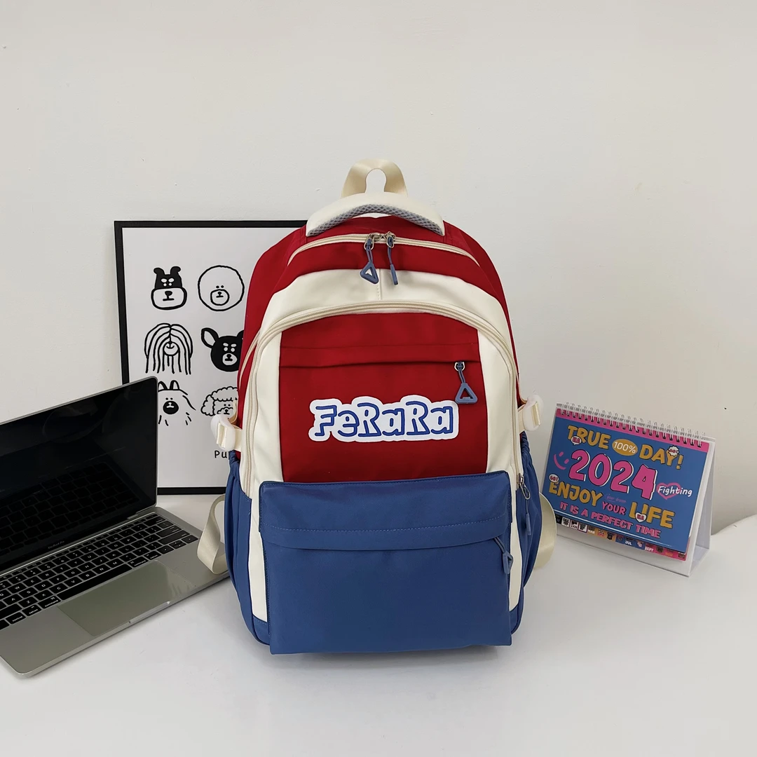 小学生大容量书包休闲百搭初中简约日系韩版撞色时尚奥运背包916